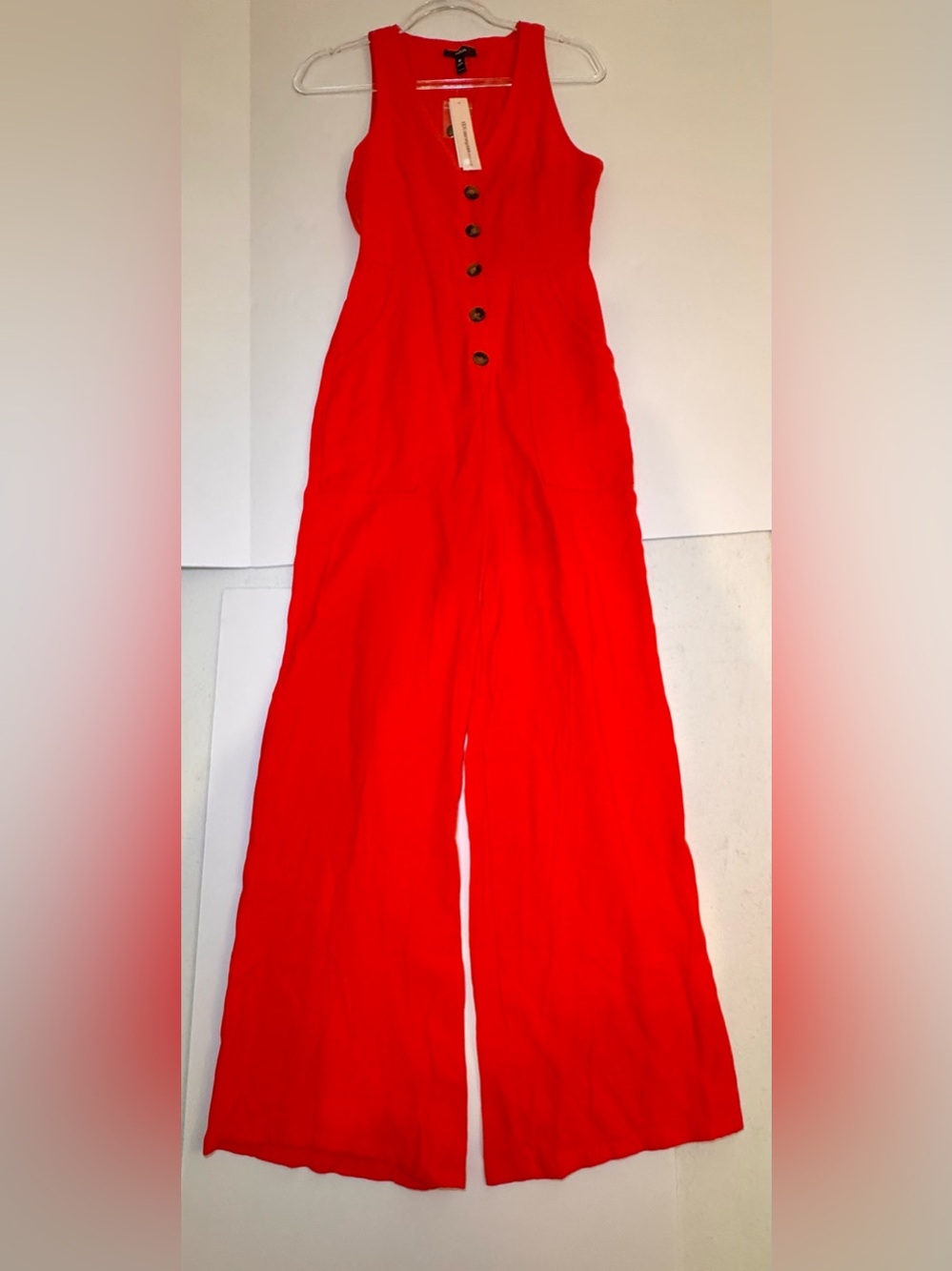 AQUA Red Sleeveless Wide Leg Jumpsuit NWT Button Front Linen Blend Size S
